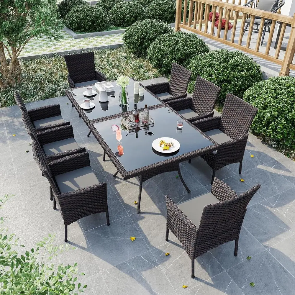 Outdoor Furniture Dining Set - 10-Piece Weather-Resistant Rattan Patio Furniture Set