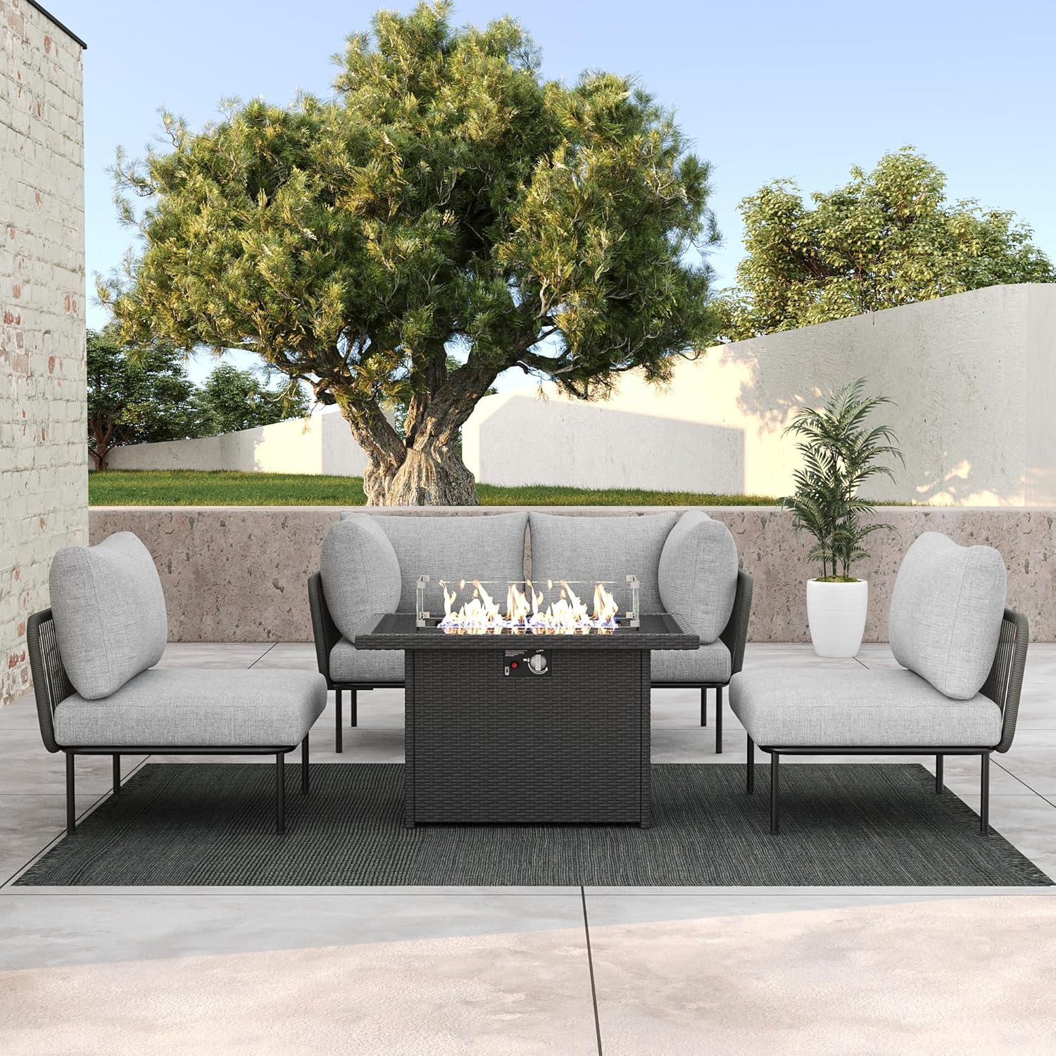 Outdoor Furniture And Fire Pit - 5 Pieces Aluminum Patio Furniture Set,