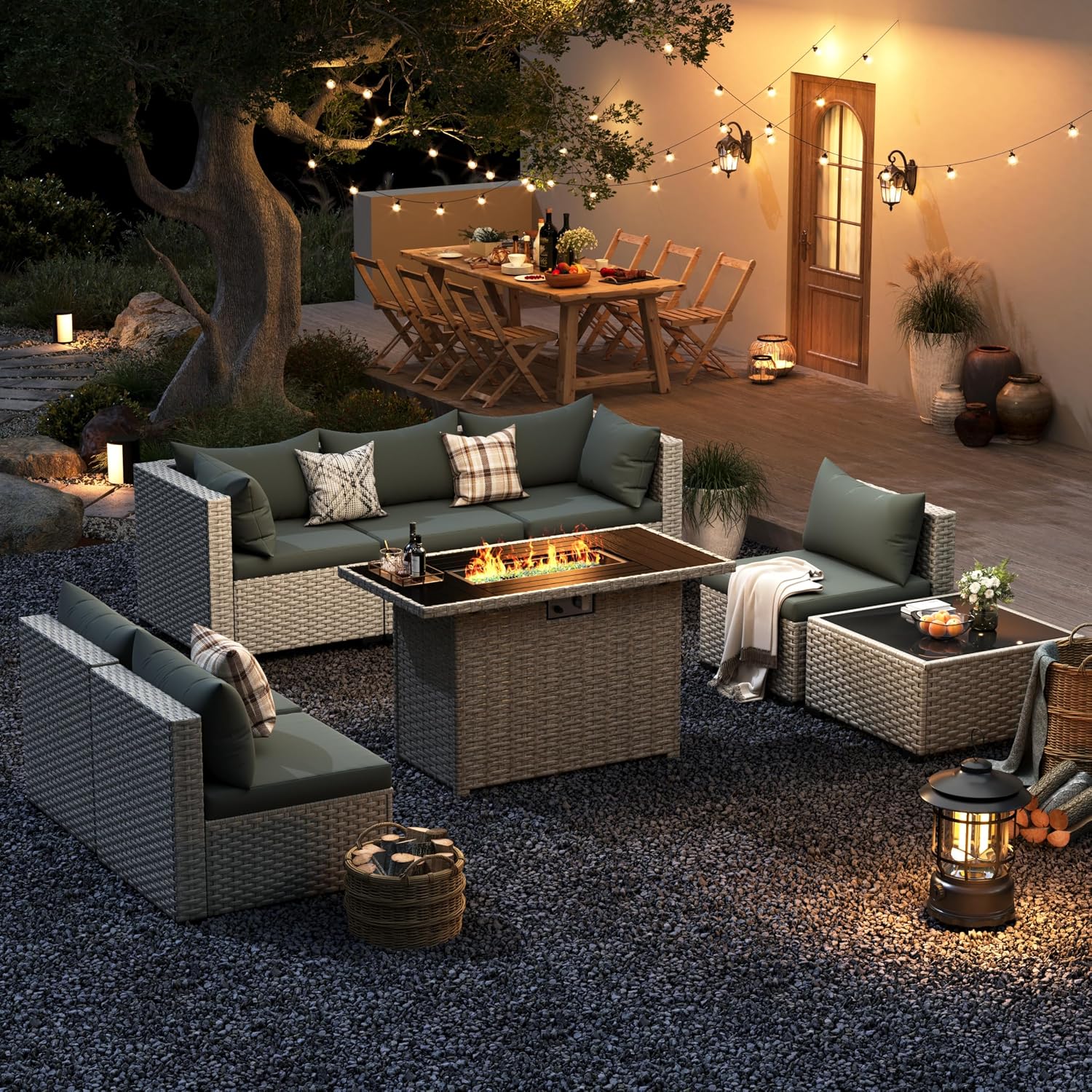 Outdoor Furniture And Fire Pit - 8-Seat Outdoor Sectional Sofa Set with