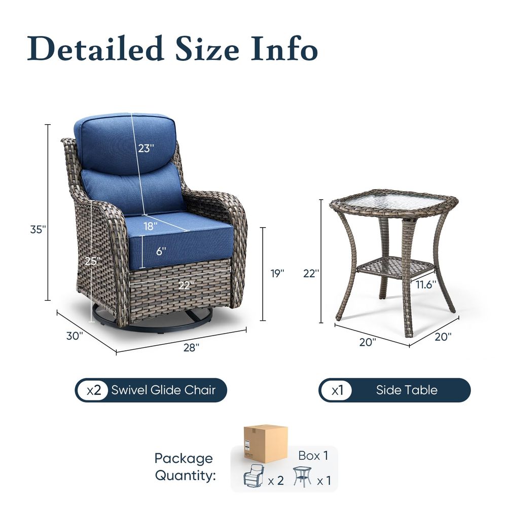 Outdoor Furniture Zone - Luxury 6 Thick Cushioned Outdoor Swivel