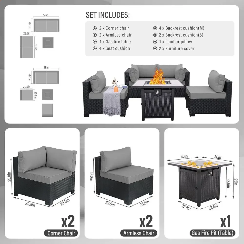 5-Piece Outdoor Patio Furnitur - Outdoor Furniture And Fire Pit reseña y precio