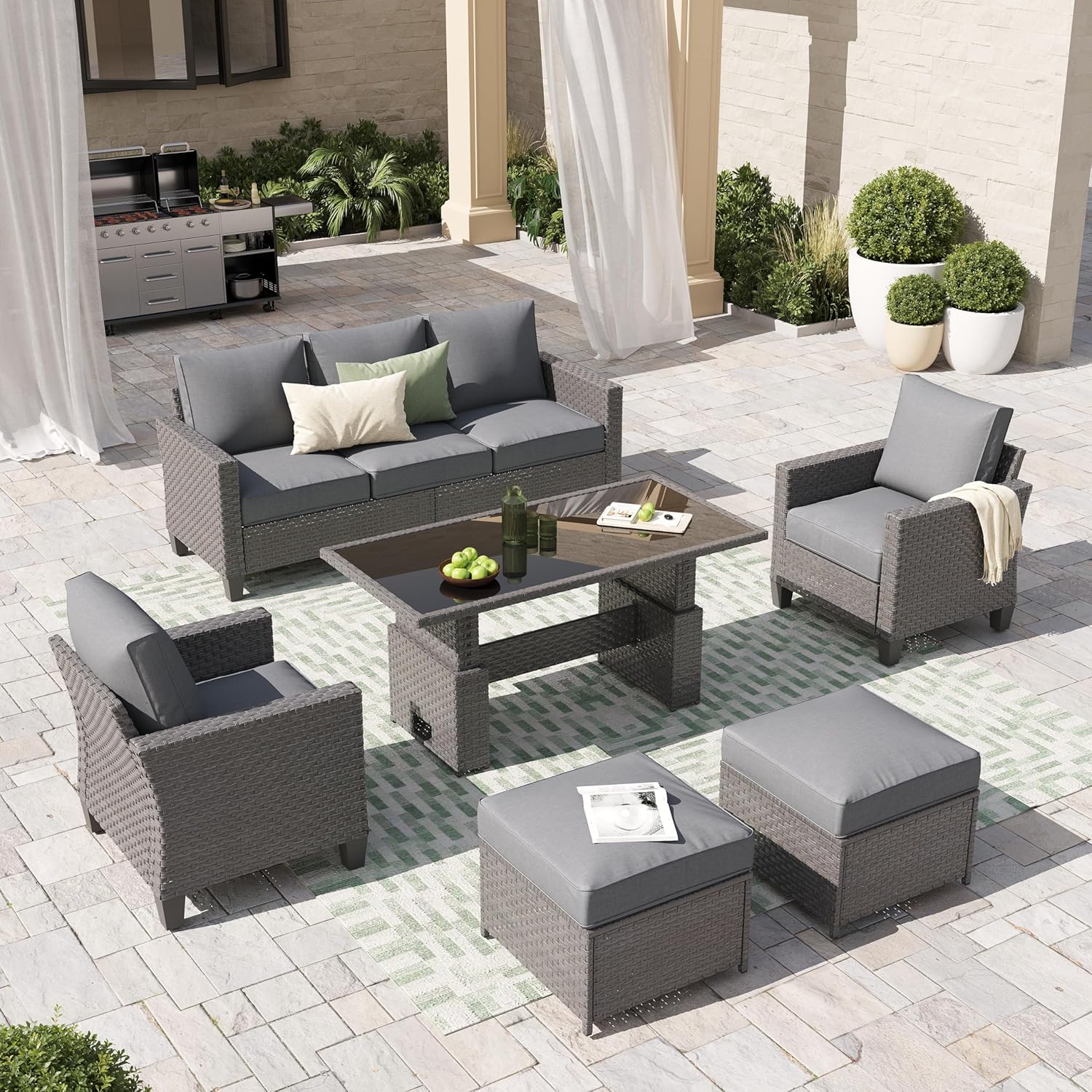 6pcs Grey PE Rattan Outdoor Se - Outdoor Furniture Dining Set reseña y precio