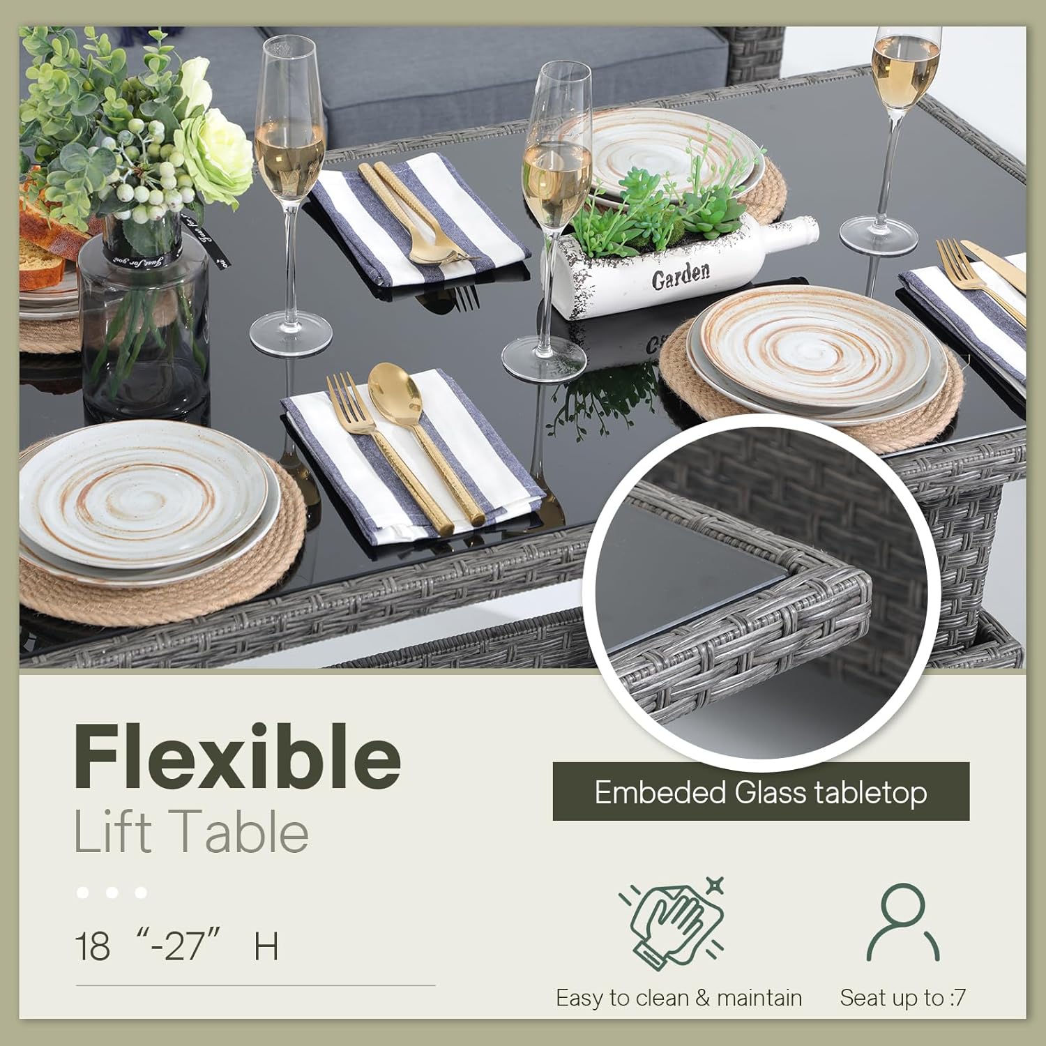 6pcs Grey PE Rattan Outdoor Se - Outdoor Furniture Dining Set reseña y precio