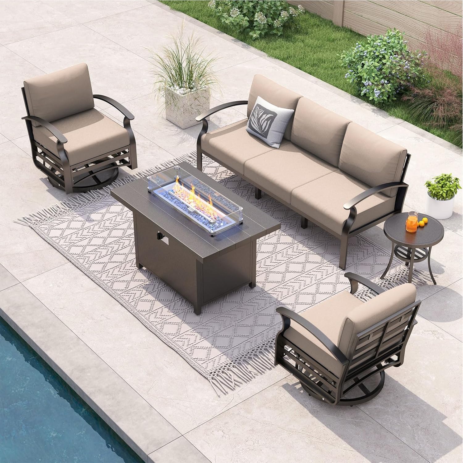 5-seat Aluminum Patio Sectiona - Outdoor Furniture And Fire Pit reseña y precio