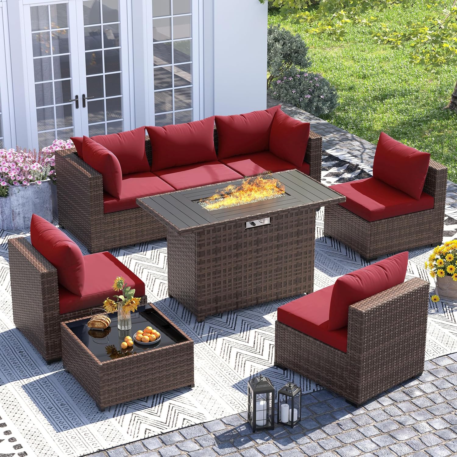 8pc All-Weather Wicker Section - Outdoor Furniture And Fire Pit reseña y precio