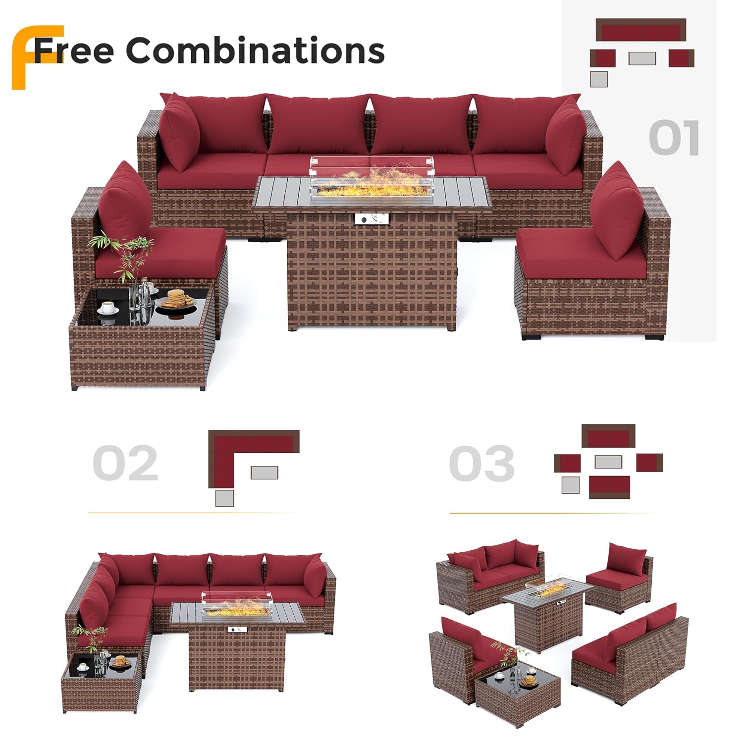 8pc All-Weather Wicker Section - Outdoor Furniture And Fire Pit reseña y precio