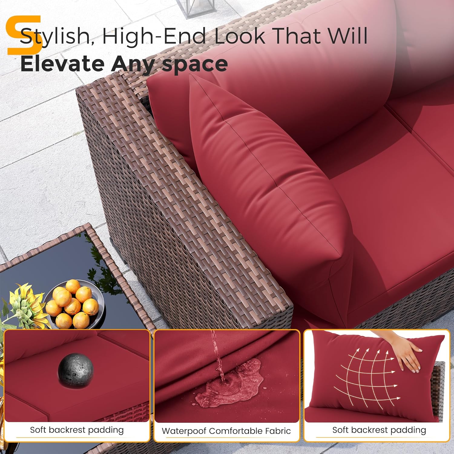8pc All-Weather Wicker Section - Outdoor Furniture And Fire Pit reseña y precio