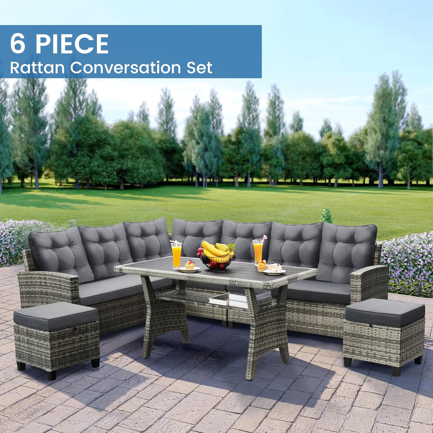 6-Piece Patio Sectional Sofa D - Outdoor Furniture Dining Set reseña y precio