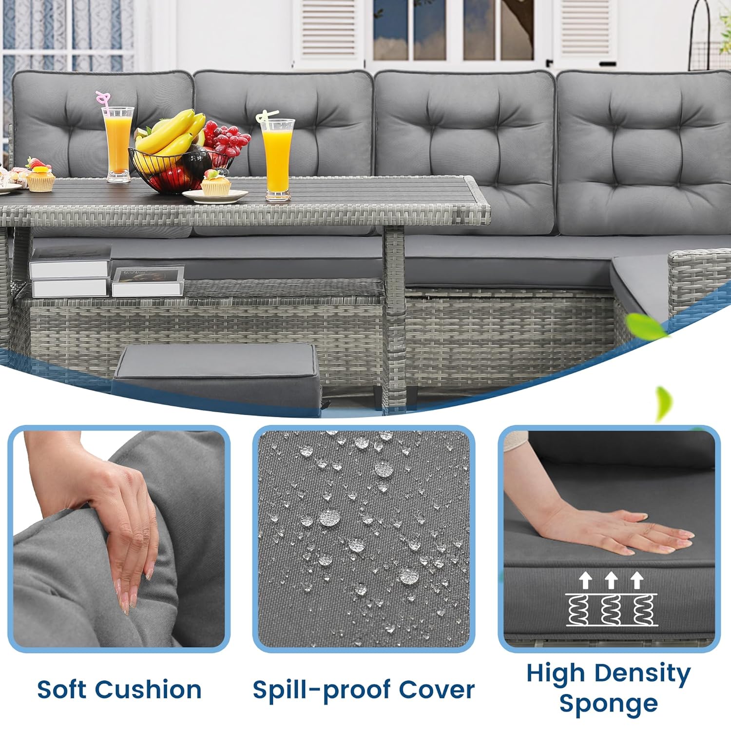 6-Piece Patio Sectional Sofa D - Outdoor Furniture Dining Set reseña y precio