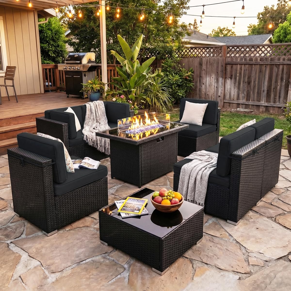 8 Pieces Patio Furniture Set w - Outdoor Furniture And Fire Pit reseña y precio