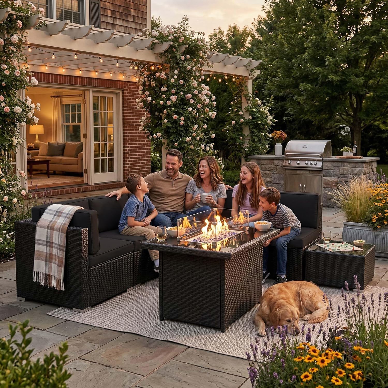 8 Pieces Patio Furniture Set w - Outdoor Furniture And Fire Pit reseña y precio