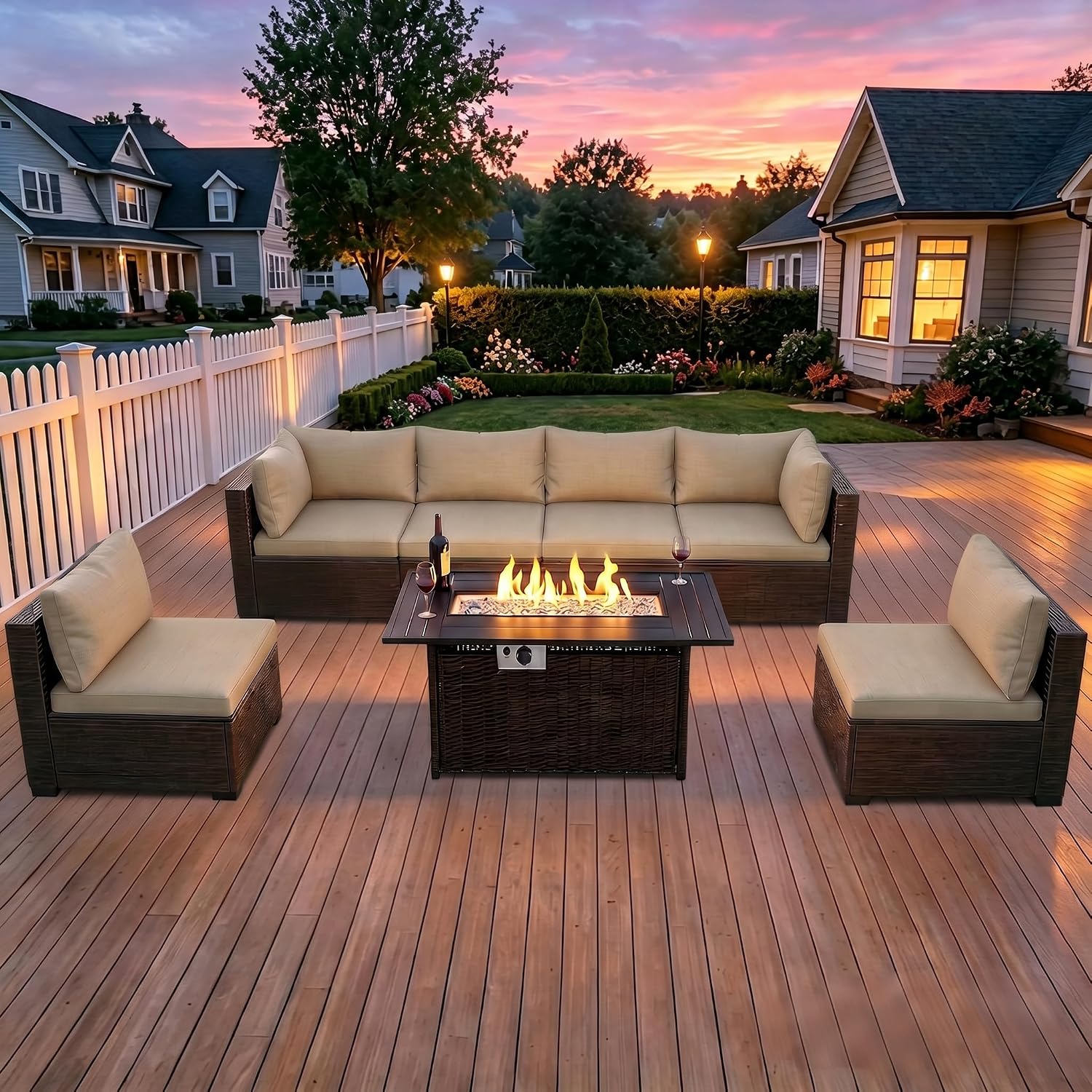 8-Piece Wicker Patio Conversat - Outdoor Furniture And Fire Pit reseña y precio