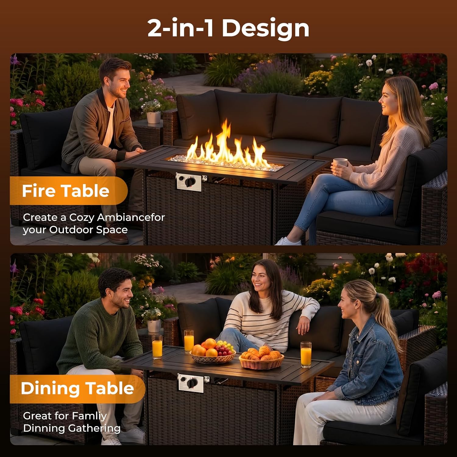 8-Piece Wicker Patio Conversat - Outdoor Furniture And Fire Pit reseña y precio