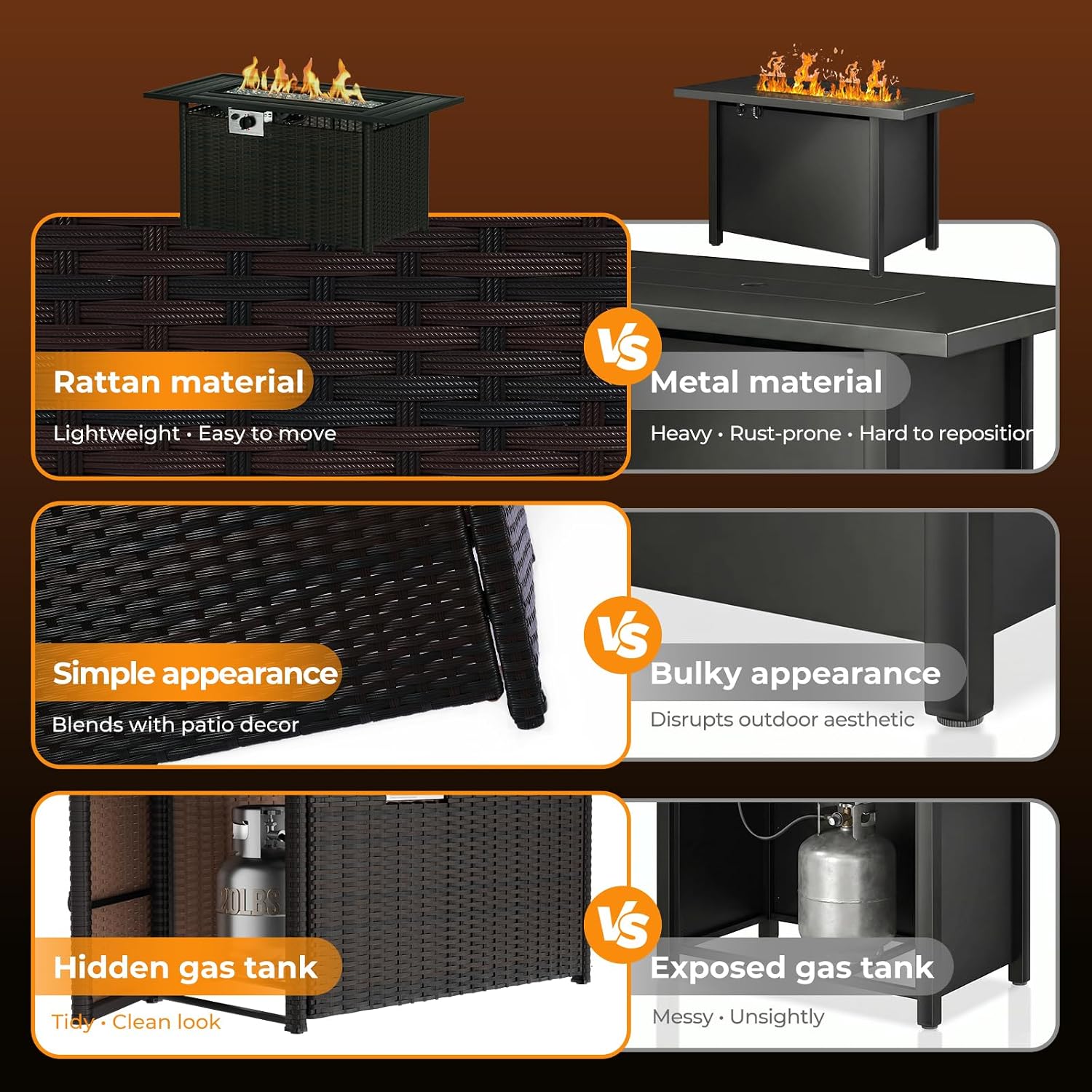 8-Piece Wicker Patio Conversat - Outdoor Furniture And Fire Pit reseña y precio