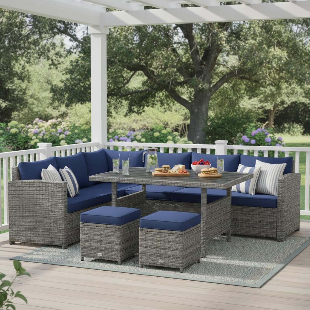 7 Piece All Weather Wicker Pat - Outdoor Furniture Dining Set reseña y precio