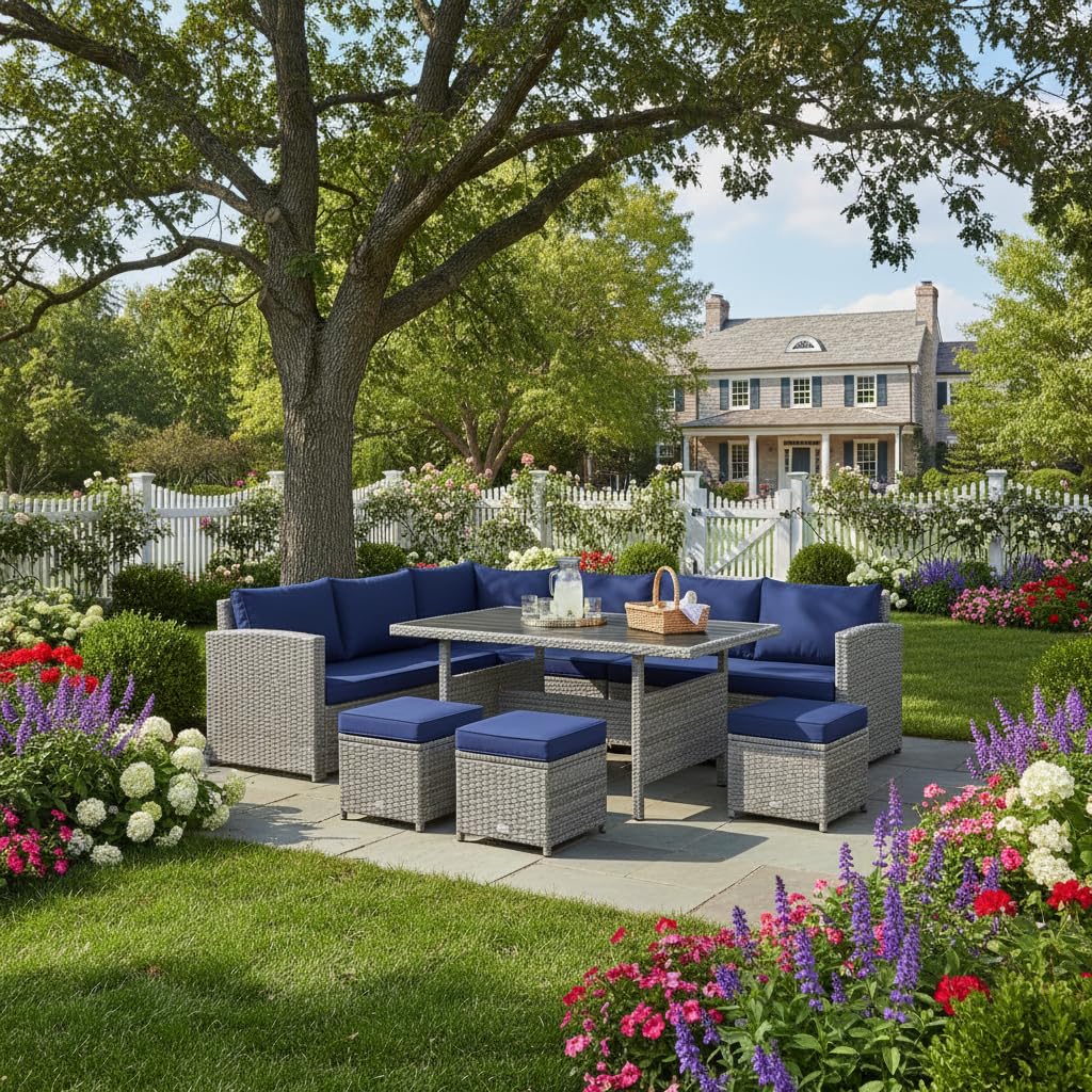 7 Piece All Weather Wicker Pat - Outdoor Furniture Dining Set reseña y precio