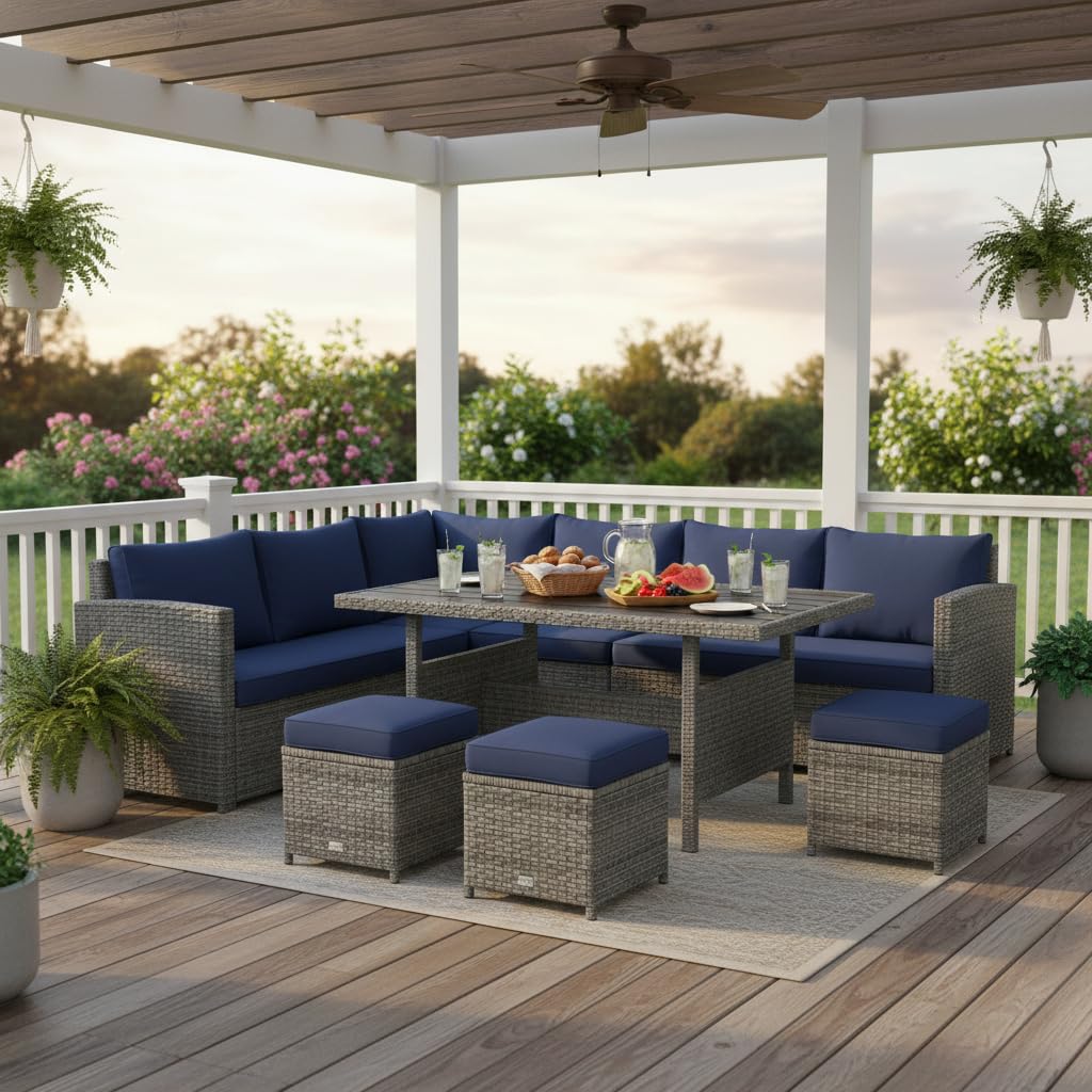 7 Piece All Weather Wicker Pat - Outdoor Furniture Dining Set reseña y precio