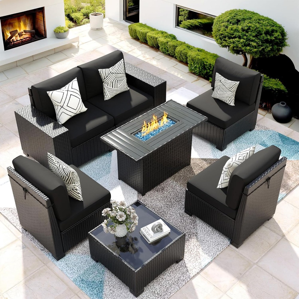 7 Piece Outdoor Sectional Sofa - Outdoor Furniture And Fire Pit reseña y precio