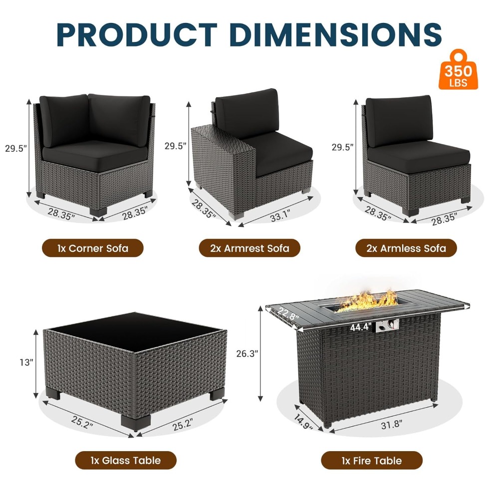 7 Piece Outdoor Sectional Sofa - Outdoor Furniture And Fire Pit reseña y precio