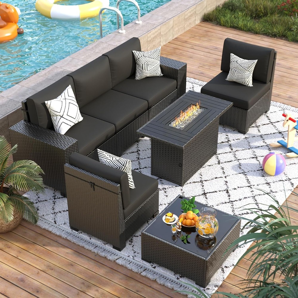 7 Piece Outdoor Sectional Sofa - Outdoor Furniture And Fire Pit reseña y precio