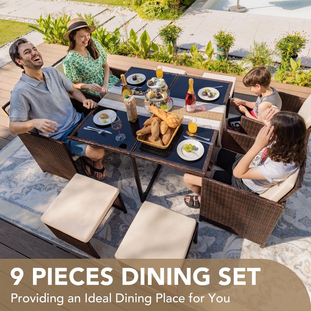 9 Pieces Patio Dining Sets Out - Outdoor Furniture Dining Set reseña y precio