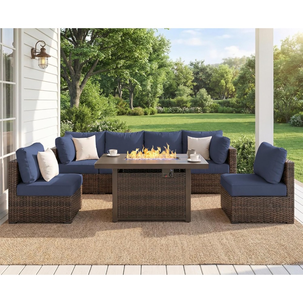 7 Piece Outdoor Patio Furnitur - Outdoor Furniture And Fire Pit reseña y precio