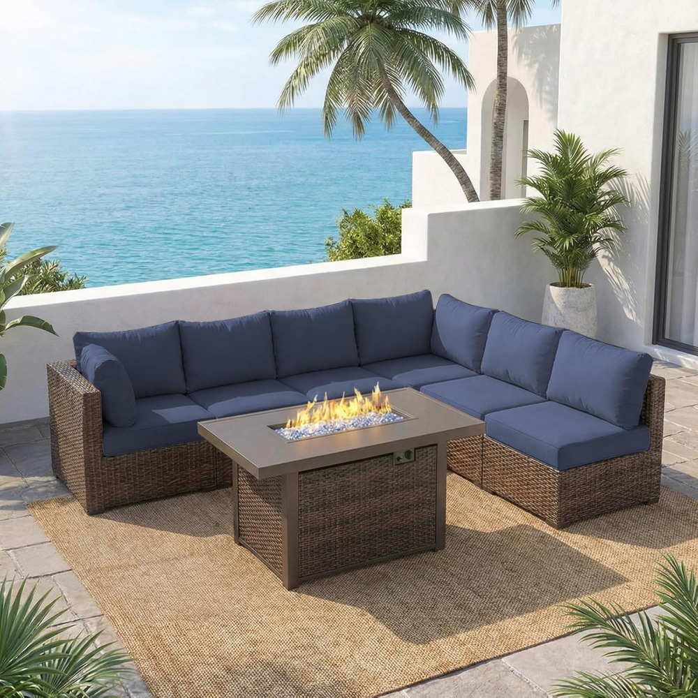 7 Piece Outdoor Patio Furnitur - Outdoor Furniture And Fire Pit reseña y precio