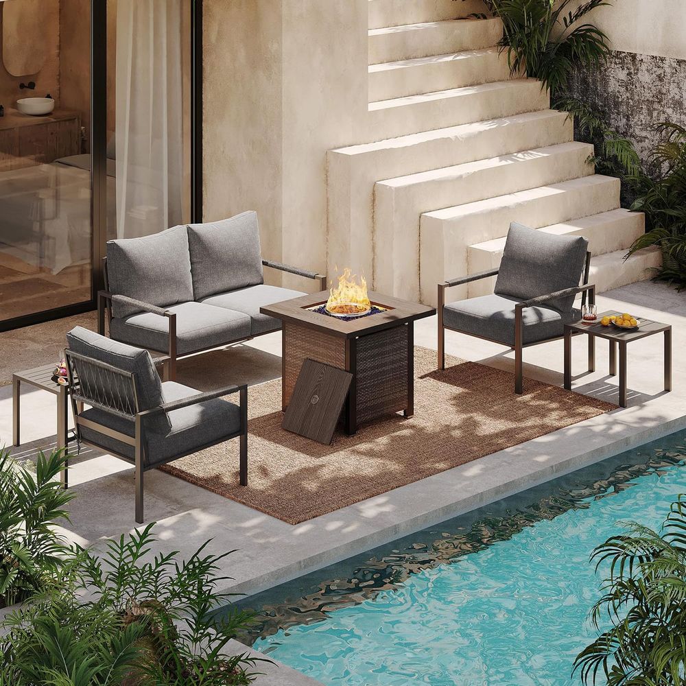 6-Piece Outdoor Patio Furnitur - Outdoor Furniture And Fire Pit reseña y precio