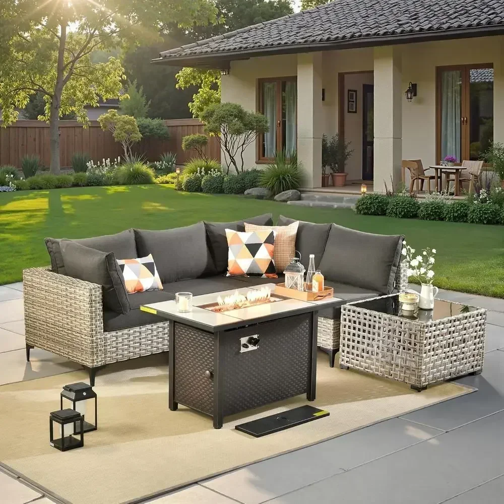 6-Piece Outdoor Wicker Patio F - Outdoor Furniture And Fire Pit reseña y precio