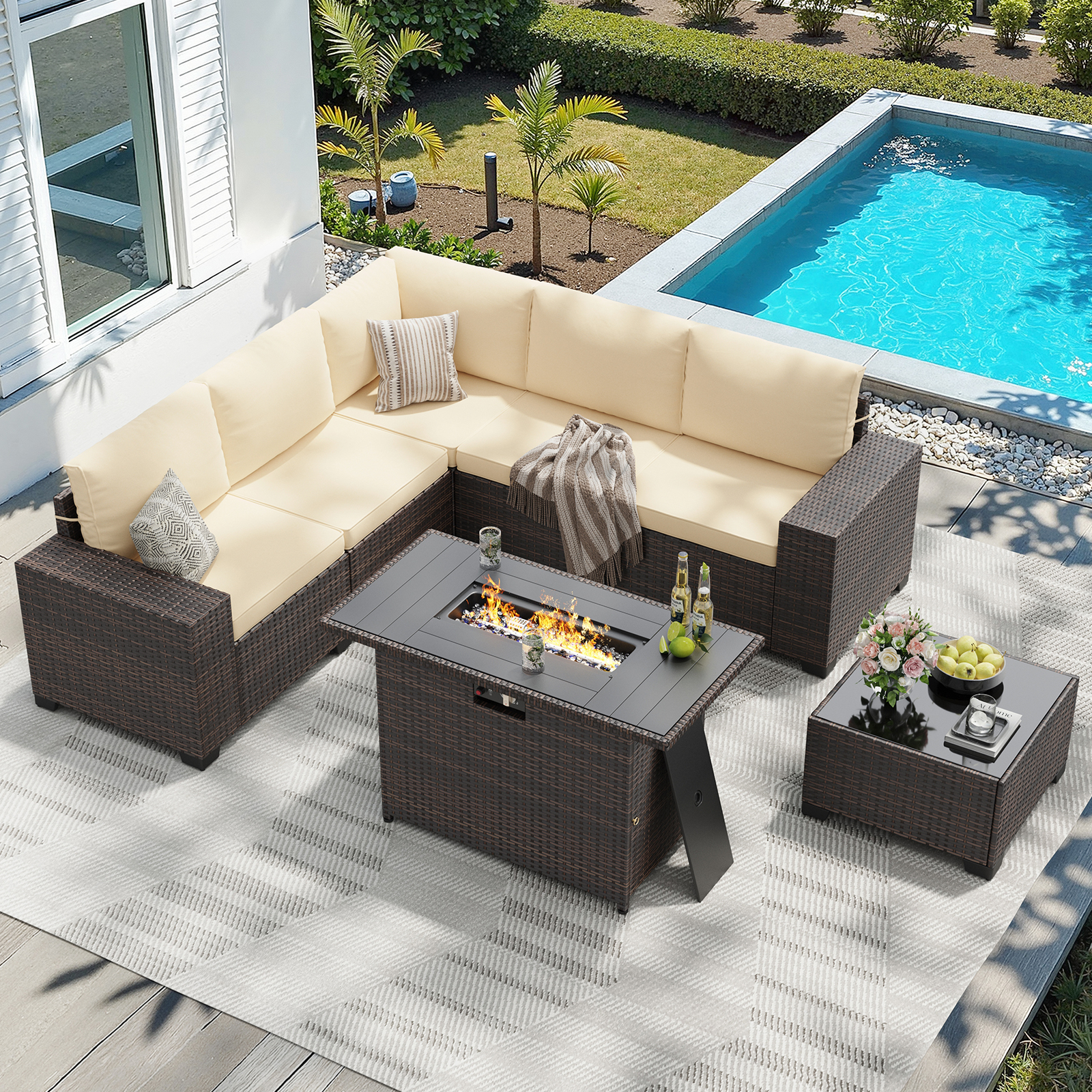 7 Piece Patio Furniture Set wi - Outdoor Furniture And Fire Pit reseña y precio