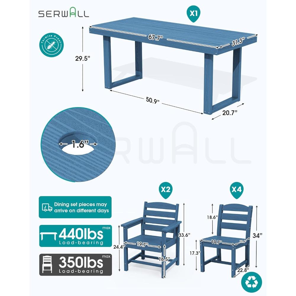 HDPE Outdoor Dining Set for 6, - Outdoor Furniture Dining Set reseña y precio
