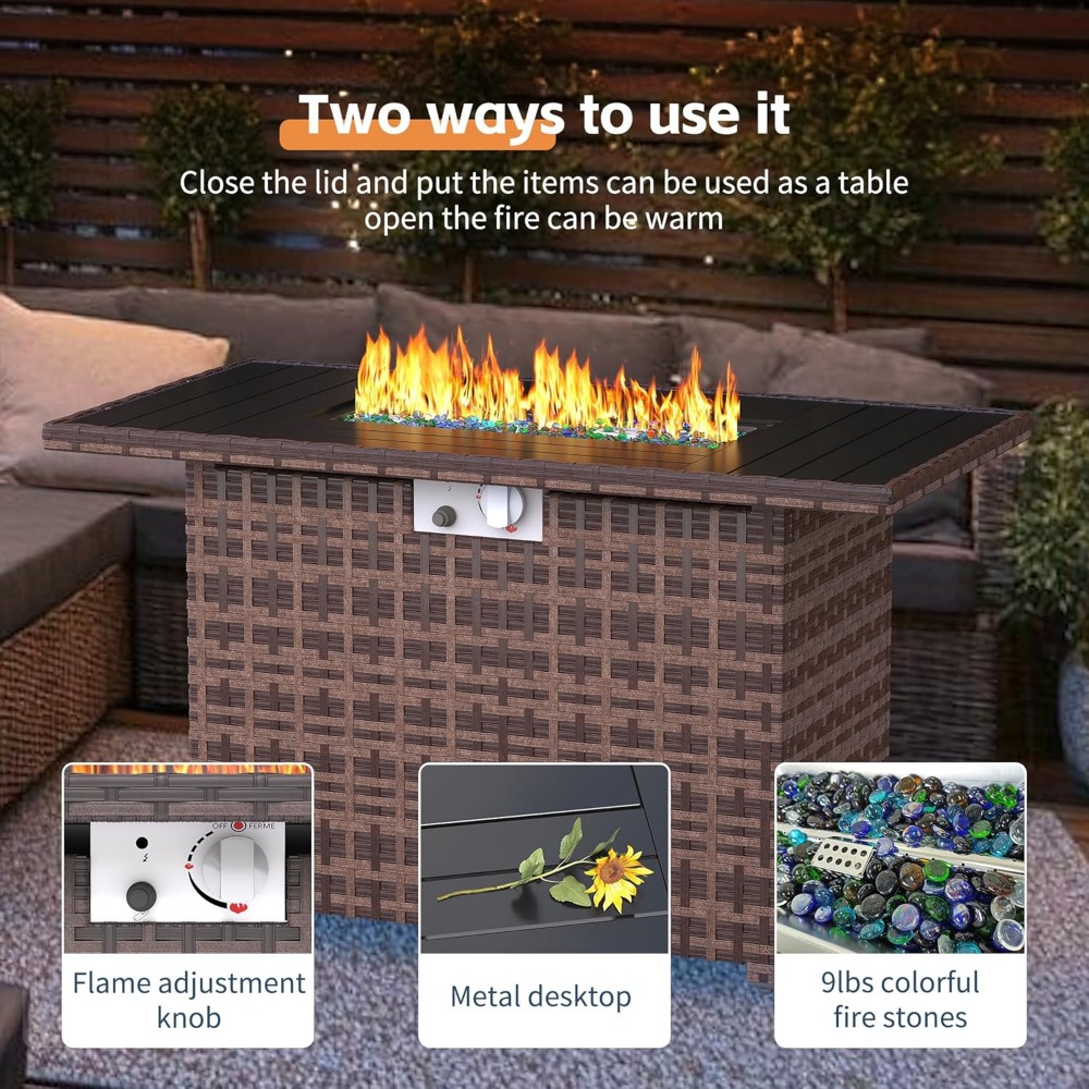Sectional Sofa Set with Fire P - Outdoor Furniture And Fire Pit reseña y precio