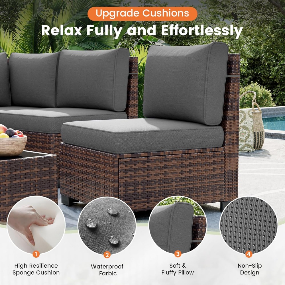 Sectional Sofa Set with Fire P - Outdoor Furniture And Fire Pit reseña y precio